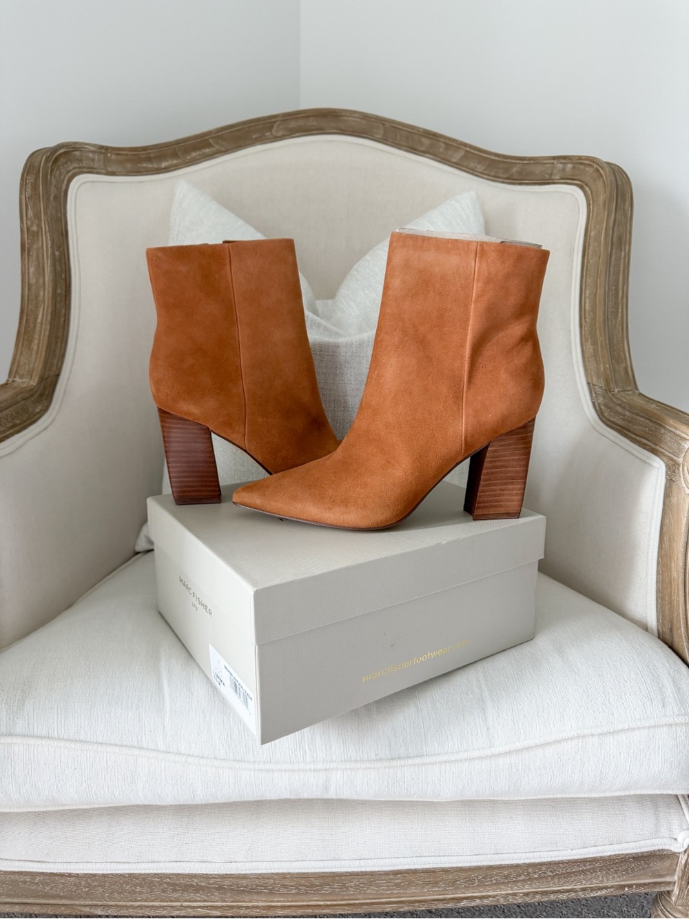Marc Fisher Umika Rust Suede Pointed Toe Block Heel Booties